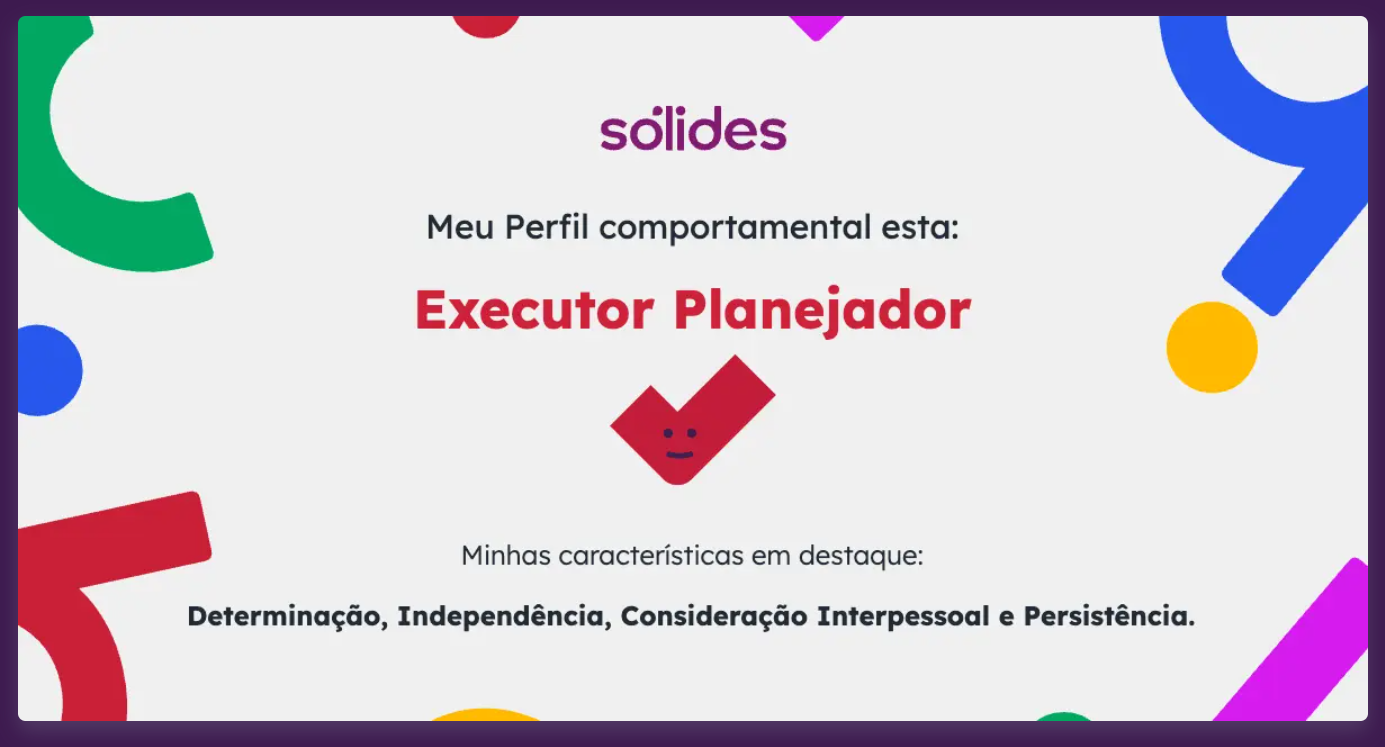 Síntese do resultado: Executor Planejador e características em destaque.